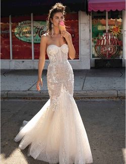 Berta White Size 4 Free Shipping Jewelled Sequin Mermaid Dress on Queenly