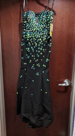 Style R788 Riva Designs Black Size 4 Shiny Mermaid Dress on Queenly