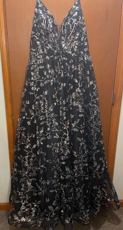 Cinderella Divine Black Size 22 Plus Size Spaghetti Strap Floor Length Ball gown on Queenly