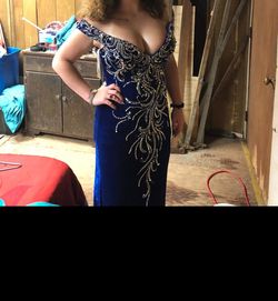 Mac Duggal Blue Size 12 Plus Size Floor Length A-line Dress on Queenly
