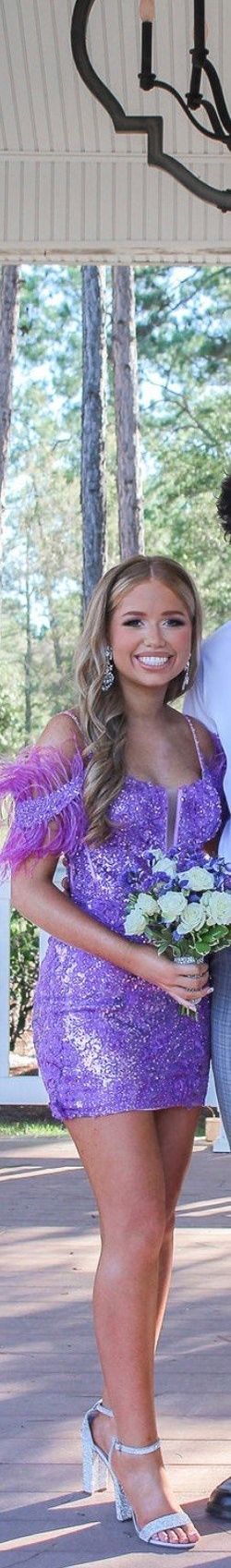 Sherri Hill Purple Size 0 Mini Feather Euphoria Side slit Dress on Queenly