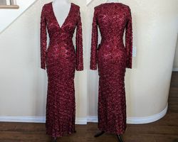 Soeblue Red Size 2 Sequined Pageant Prom Side slit Dress on Queenly