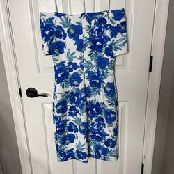 Calvin Klein Blue Size 6 Midi Floral Cocktail Dress on Queenly