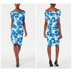 Calvin Klein Blue Size 6 Midi Floral Cocktail Dress on Queenly