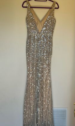 Mac Duggal Nude Size 2 Shiny Sequined Side Slit Prom Mermaid Dress on Queenly