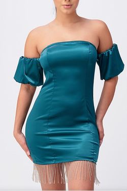 Style 4549D Shop 17 Green Size 6 Tall Height Fringe Teal Cocktail Dress on Queenly