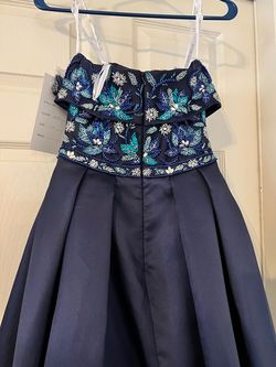 Rachel Allan Blue Size 4 Prom Sequin Strapless Train Dress on Queenly