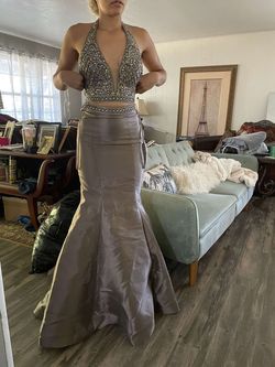 Madison James Silver Size 2 Floor Length Prom Mermaid Dress on Queenly