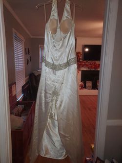 Galina Signature Nude Size 10.0 Train Ivory Military Straight Dress on Queenly