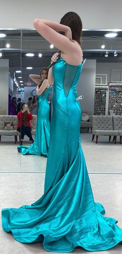 Jovani Blue Size 4 Shiny Euphoria Pageant One Shoulder Mermaid Dress on Queenly