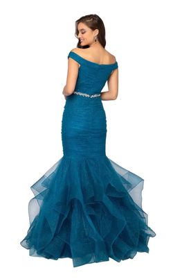 Terani Couture Blue Size 0 Teal Black Tie Mermaid Dress on Queenly