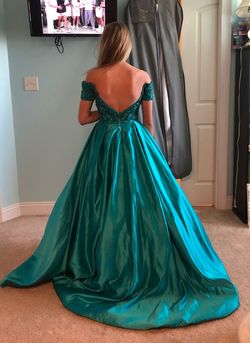 Sherri Hill Blue Size 4 Black Tie 50 Off Teal Floor Length Ball gown on Queenly