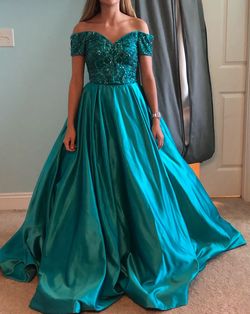 Sherri Hill Blue Size 4 Black Tie 50 Off Teal Floor Length Ball gown on Queenly