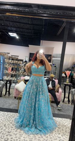 Jovani Light Blue Size 12 Quinceanera Pageant Tulle Ball gown on Queenly