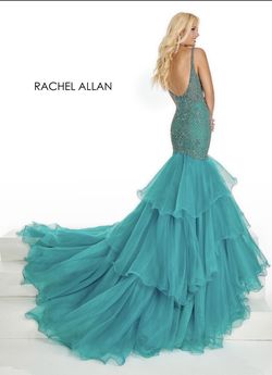 Rachel Allan Blue Size 6 Floor Length Pattern Tulle Mermaid Dress on Queenly