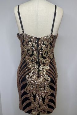 Style BCCD021697 Banjul Black Size 10 Sequined Jewelled Rose Gold Pattern Cocktail Dress on Queenly