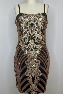 Style BCCD021697 Banjul Black Size 10 Sequined Jewelled Rose Gold Pattern Cocktail Dress on Queenly