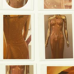 OBIANUJU Gold Size 14 Floor Length Sheer Cocktail Dress on Queenly
