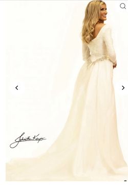 Johnathan Kayne White Size 4 Floor Length Winter Formal Sleeves Straight Dress on Queenly