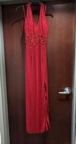 Style 7932 Sean Collection Red Size 8 Prom Floor Length Side slit Dress on Queenly
