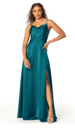 Style Josephine MoriLee Green Size 12 A-line Silk Ruffles Side slit Dress on Queenly