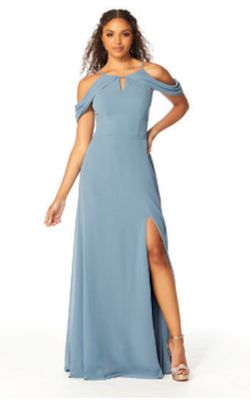Style 21809 MoriLee Blue Size 14 Floor Length Plus Size Side slit Dress on Queenly