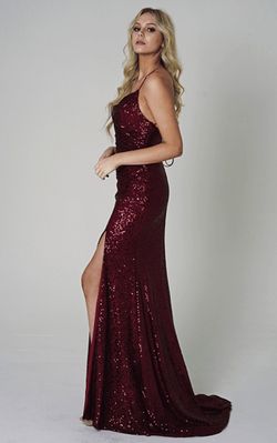 Style Brandi Amelia Couture Red Size 14 Prom Burgundy Black Tie Side slit Dress on Queenly