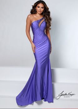 Style Paislee Johnathan Kayne Purple Size 0 Jersey One Shoulder Cape Floor Length Mermaid Dress on Queenly