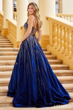 Style Caroline Amarra Blue Size 0 Black Tie Prom Pageant A-line Ball gown on Queenly