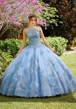 Style 89285 MoriLee Light Blue Size 8 Black Tie Ball gown on Queenly