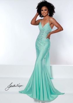 Style 2434 Johnathan Kayne Light Green Size 0 Pageant Black Tie Tall Height Mermaid Dress on Queenly