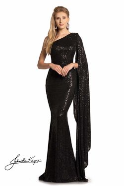 Style 9214 Johnathan Kayne Black Size 8 Long Sleeve Jewelled Sleeves Floor Length Mermaid Dress on Queenly