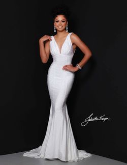 Style Celeste Johnathan Kayne White Size 0 Floor Length Mermaid Dress on Queenly
