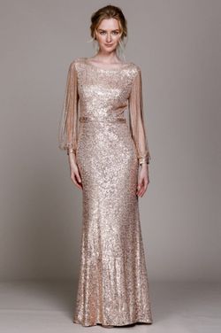 Style 2022 Amelia Couture Gold Size 8 Tall Height Floor Length Straight Dress on Queenly