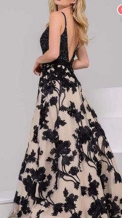 Jovani Black Size 8 Prom Beaded Top Floral Pageant Train Dress on Queenly