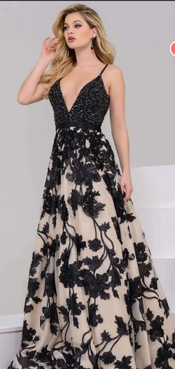 Jovani Black Size 8 Prom Beaded Top Floral Pageant Train Dress on Queenly