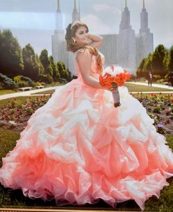Mary's Orange Size 18 Quinceanera Plus Size Ball gown on Queenly
