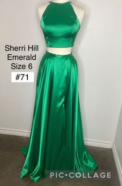 Sherri Hill Green Size 6 Emerald A-line Dress on Queenly