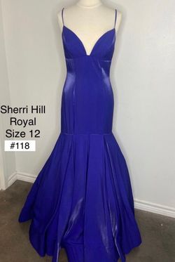 Sherri Hill Blue Size 12 Military Floor Length Plus Size Mermaid Dress on Queenly