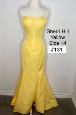Sherri Hill Yellow Size 14 Black Tie Mermaid Dress on Queenly