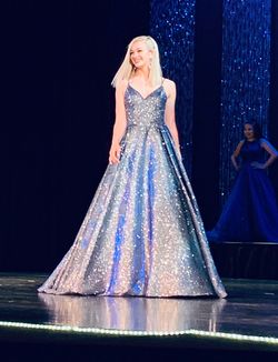 Sherri Hill Blue Size 6 Shiny Ball gown on Queenly