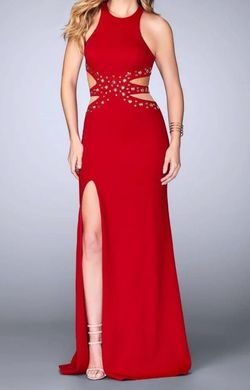 La Femme Red Size 2 Sheer Side slit Dress on Queenly