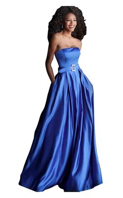 Style 60407 Jovani Blue Size 8 Floor Length Black Tie A-line Ball gown on Queenly