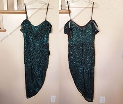 Style Emerald Green Sequined Off the Shoulder Sheath Dress Cinderella Divine  Green Size 6 Black Tie Cocktail Dress on Queenly