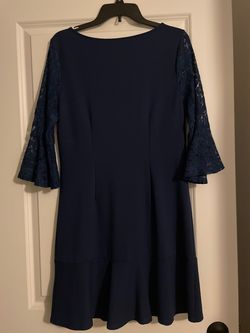 Shelli Segal Blue Size 8 Floor Length Homecoming Bell Sleeves Jewelled Straight Dress on Queenly