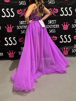 Rachel Allan Purple Size 4 Pageant Belt Jumpsuit Dress on Queenly