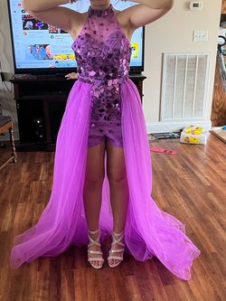 Rachel Allan Purple Size 4 Pageant Belt Jumpsuit Dress on Queenly