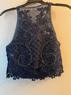 Jovani Blue Size 6 Winter Formal Beaded Top Side slit Dress on Queenly
