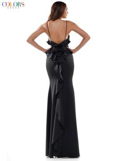 Style Millie Colors Blue Size 12 Black Tie Backless Prom Jersey Straight Dress on Queenly