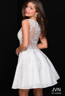 Style JVN45264 Jovani White Size 2 Floor Length Euphoria V Neck Mini Cocktail Dress on Queenly